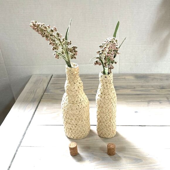 NAUTICAL Wrapped Glass Bottles with Cork Stoppers Decor 8 and 7 inches Tall - Picture 4 of 7